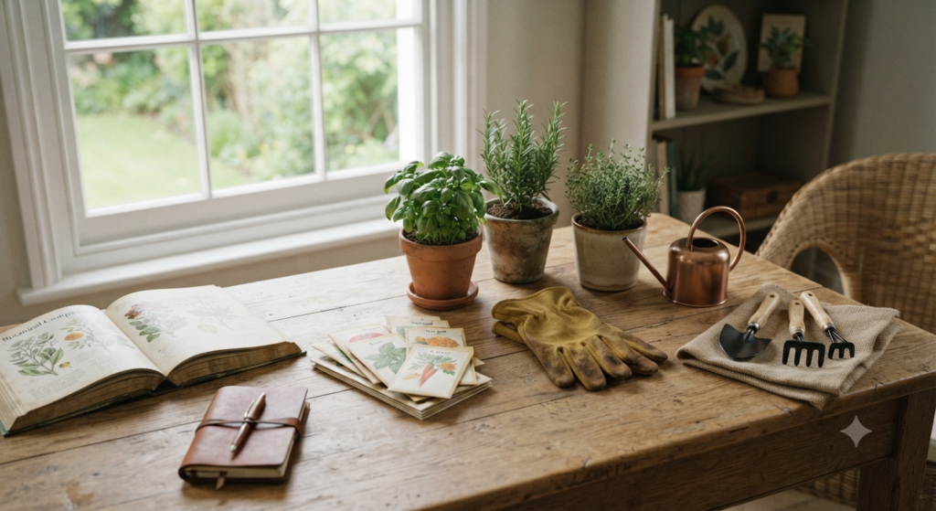 Gardening books and tools for learning gardening at home