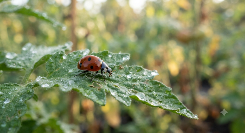 Ladybug helping with organic pest control