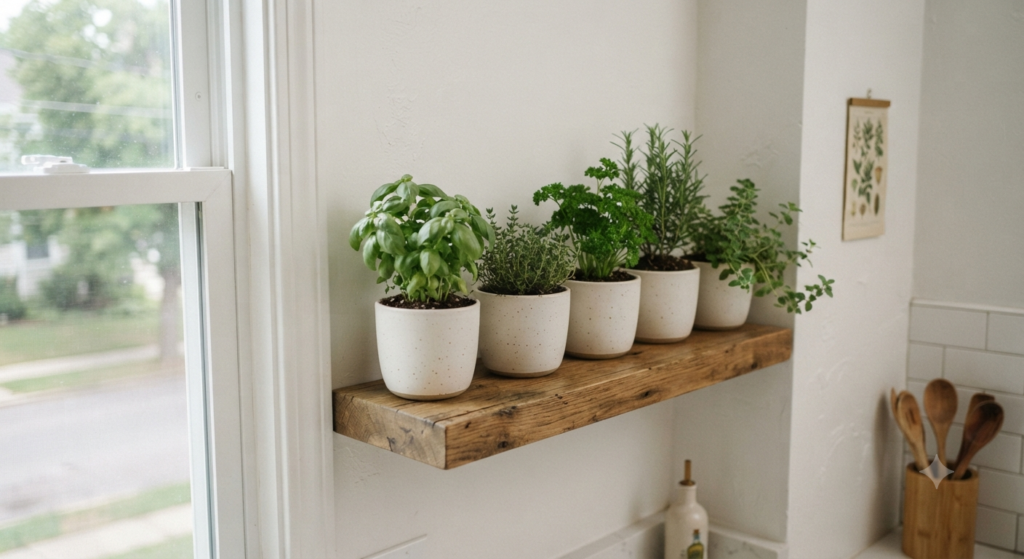 Floating shelf indoor herb garden ideas