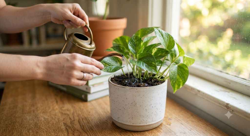 Proper watering technique for healthy indoor plants