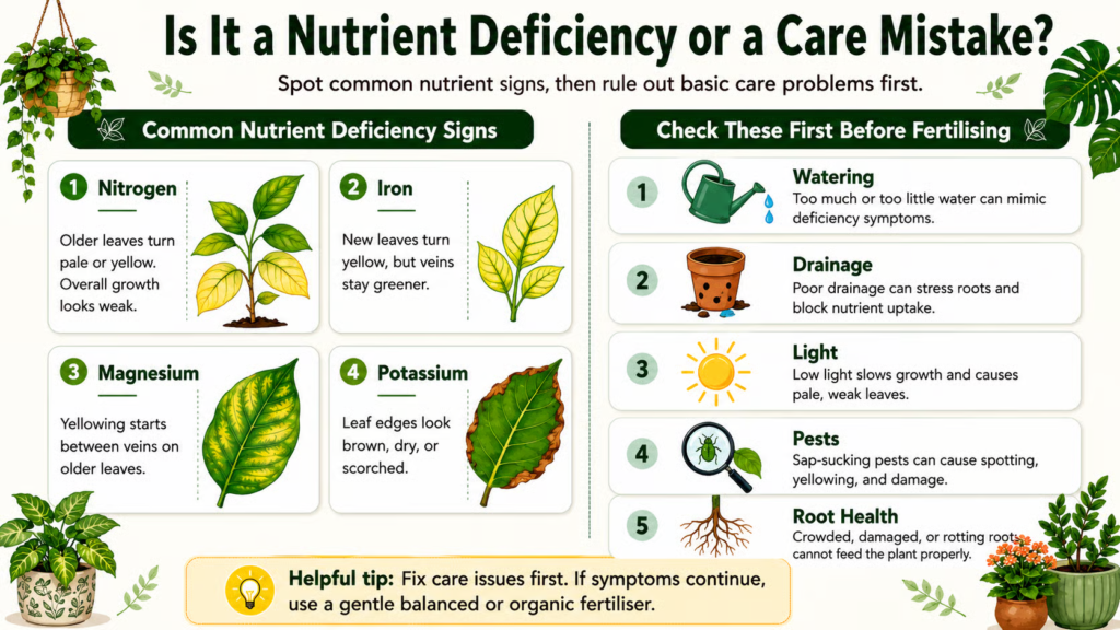 Nutrient deficiencies causing yellow plant leaves